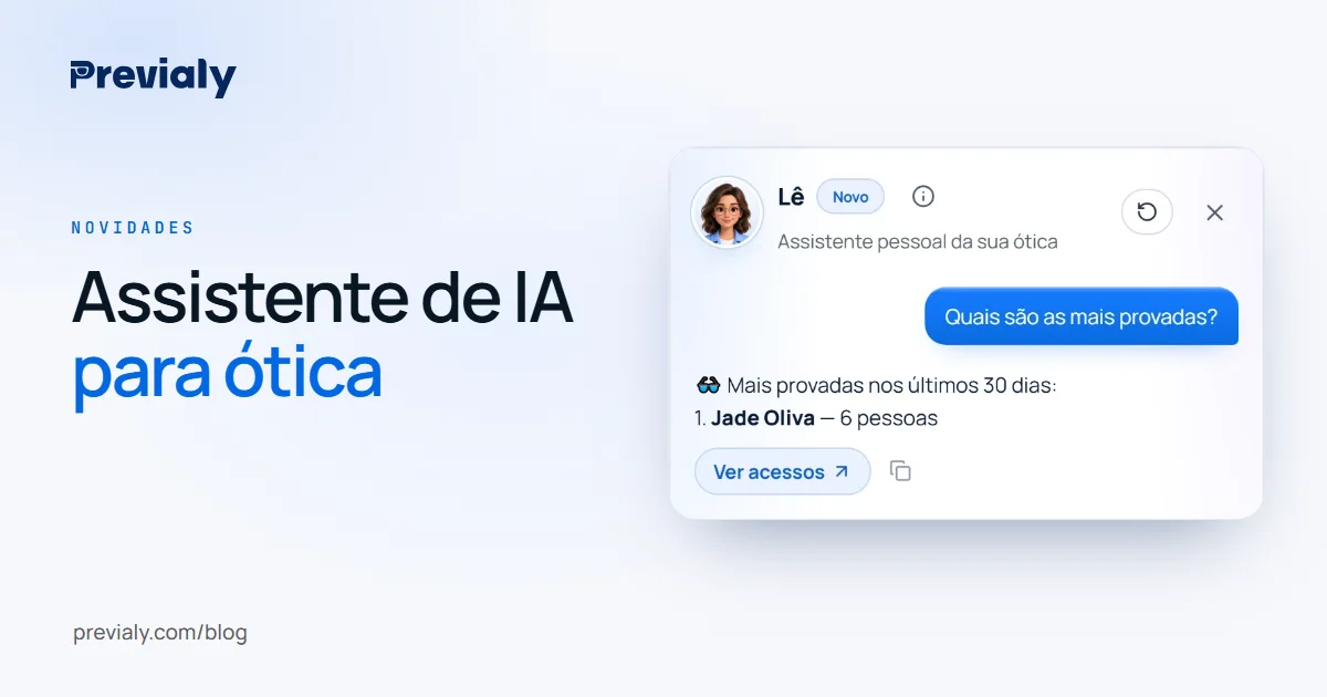 Painel do Previaly com a Lê, a assistente de IA, respondendo os pedidos em aberto de uma ótica