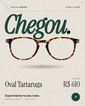 Post do feed “Chegou” com a foto da armação e o preço